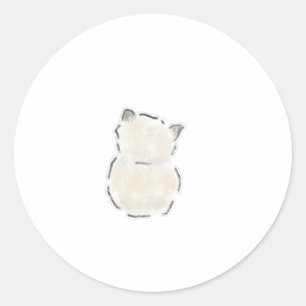 Sticker Rond Chat blanc duveteux mignon vue arrière dessin à la