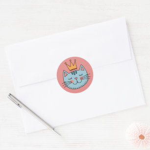 Sticker Rond Chat bleu fantaisiste avec une couronne jaune 