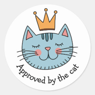 Sticker Rond Chat Bleu Whimsical Avec Une Couronne Jaune Person