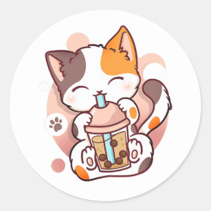 Kawaii fraise lait chat japonais chibi chaton g' Autocollant