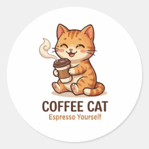Sticker Rond Chat Café Expresso Vous-Même Mignon Chat
