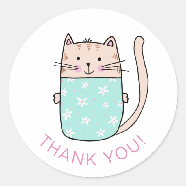 Sticker Rond Chat Chaton Merci (Devant)