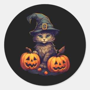 Sticker Rond Chat Citrouille Halloween Chat Noir Costume Hommes