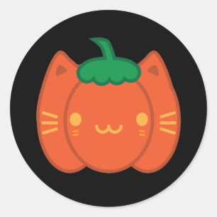Sticker Rond Chat Citrouille Kawaii Halloween