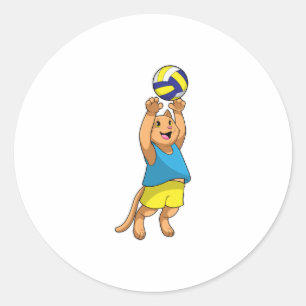 Sticker Rond Chat comme joueur de volley-ball avec volleyball