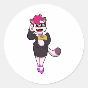 Sticker Rond Chat comme secrétaire avec Bloc-notes