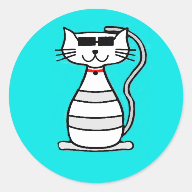 Sticker Rond Chat cool avec lunettes de soleil (Devant)
