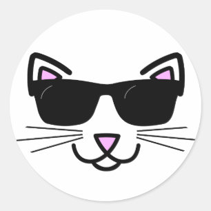 Sticker Rond Chat cool avec lunettes de soleil