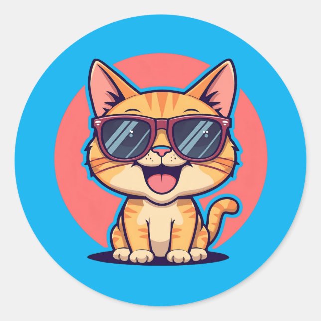 Sticker Rond Chat cool avec lunettes de soleil - Mignonne Funny (Devant)