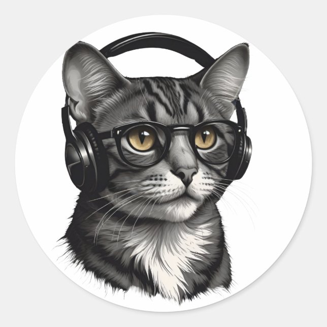 STICKER ROND CHAT COOL PORTANT LE TÉLÉPHONE (Devant)