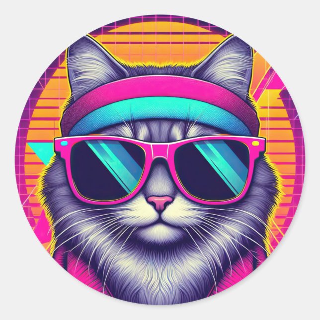 Sticker Rond Chat Cool rétro (Devant)