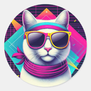 Sticker Rond Chat Cool rétro