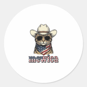 Sticker Rond Chat Cowboy Patriotique Mewica Design Vectoriel Vi