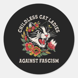 Sticker Rond Chat Dames Contre Le Fascisme Drôle Chat Feministe