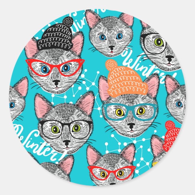 Sticker Rond Chat dans le casquette (Devant)