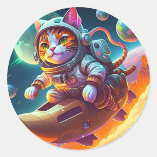 Sticker Rond Chat dans l'espace