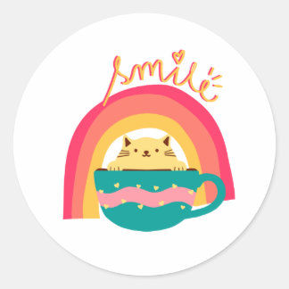 Sticker Rond Chat dans une Mug
