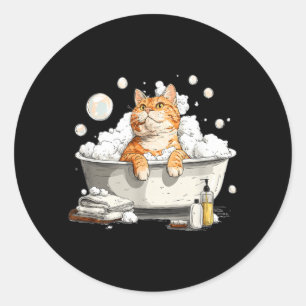 Sticker Rond Chat de bain génial avec mousse de bain et bulles