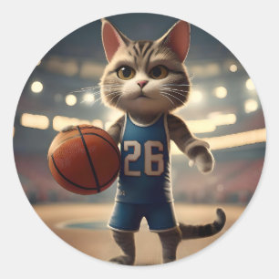 Sticker Rond Chat de basket-ball,