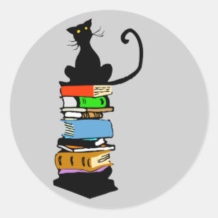 Sticker Rond Chat de bibliothèque