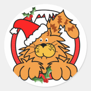 Sticker Rond Chat de confiture d'oranges à Noël