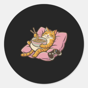 Sticker Rond Chat de gamer Ramen Kawaii Jeux vidéo Femmes Japon