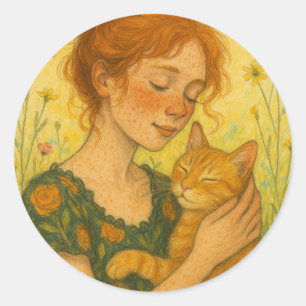 Sticker Rond Chat de gingembre Maman Orange Tabby Chats