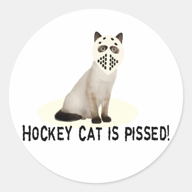 Sticker Rond Chat de hockey en colère (Devant)