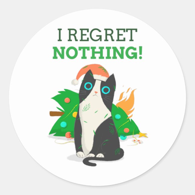 Sticker Rond Chat de Noël grincheux (Devant)