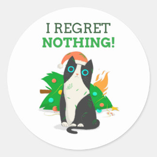 Sticker Rond Chat de Noël grincheux