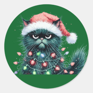 Sticker Rond Chat de Noël noir