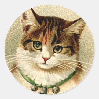 Sticker Rond Chat De Noël Rétro vintage Avec Cloches