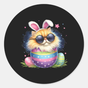 Sticker Rond Chat de Pâques avec oreilles de lapin Jour de Pâqu