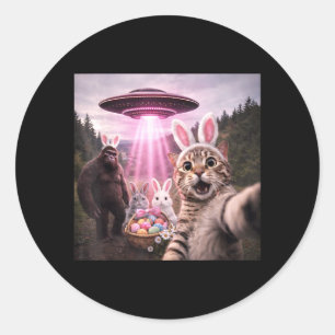 Sticker Rond Chat de Pâques drôle selfie avec lapin Bunny Bigfo