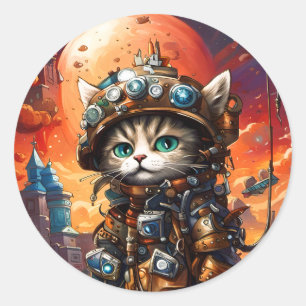Sticker Rond Chat de Steampunk I