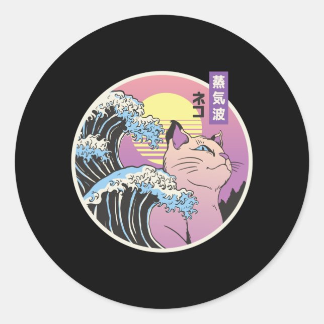 STICKER ROND CHAT DE VAPORWAVE (Devant)