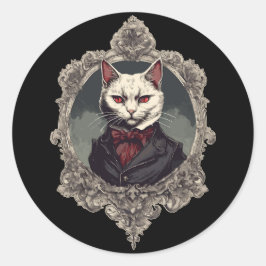 Sticker Rond Chat d'Halloween, chat Vampire