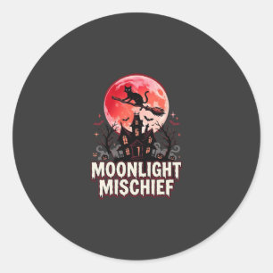 Sticker Rond Chat d'Halloween Lumière de Lune Méfait