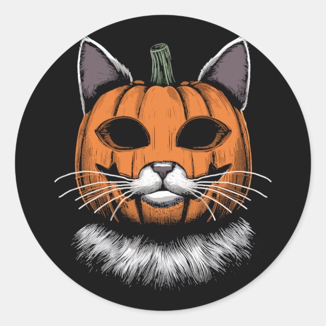 Sticker Rond Chat d'Halloween, visage Citrouille (Devant)