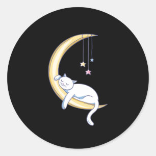 Sticker Rond Chat dormir sur la lune
