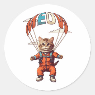 Sticker Rond Chat drôle de parachutisme