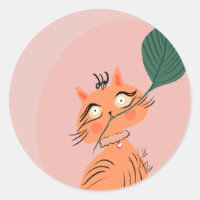 Chat drôle feuille de plante dessin animé