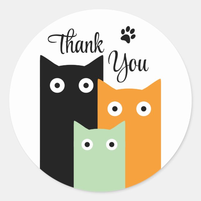 Sticker Rond Chat drôle, Merci (Devant)