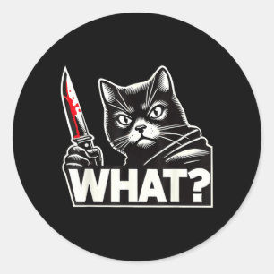 Sticker Rond Chat drôle Quel homme de chat noir d'Halloween hum