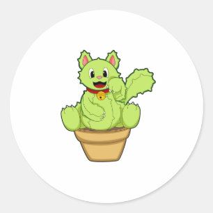Sticker Rond Chat en cactus