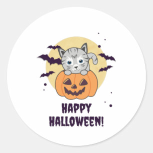 Sticker Rond Chat En Citrouille Chats Doux Joyeux Halloween