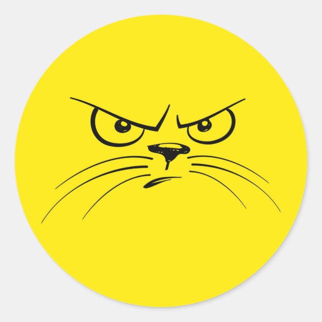 Sticker Rond Chat en colère visage jaune (Devant)