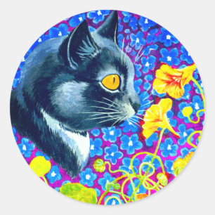 Sticker Rond Chat en fleurs