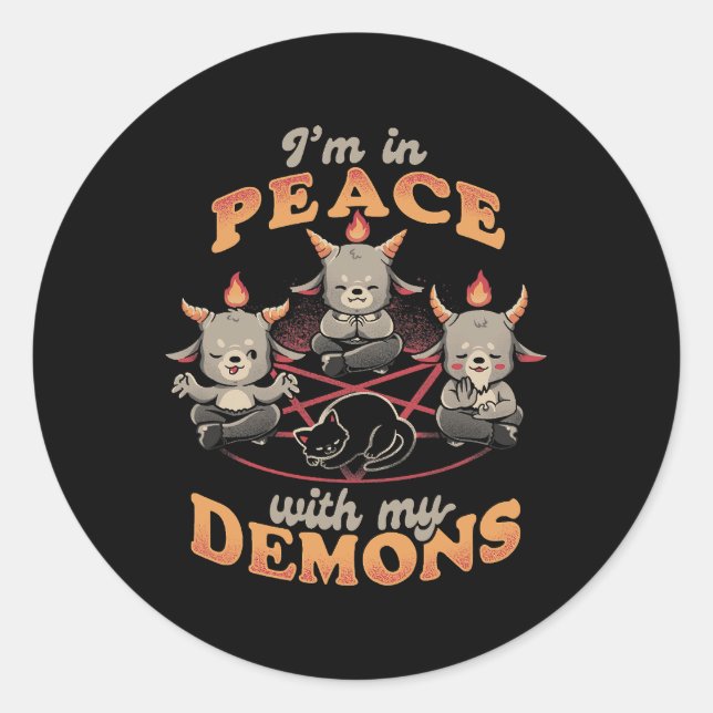 Sticker Rond Chat En Paix Avec Mes Démons Mignons Baphomet Funn (Devant)