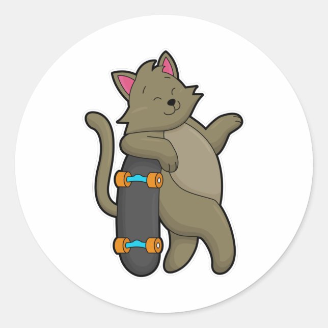 Sticker Rond Chat en tant que skate avec skateboard (Devant)